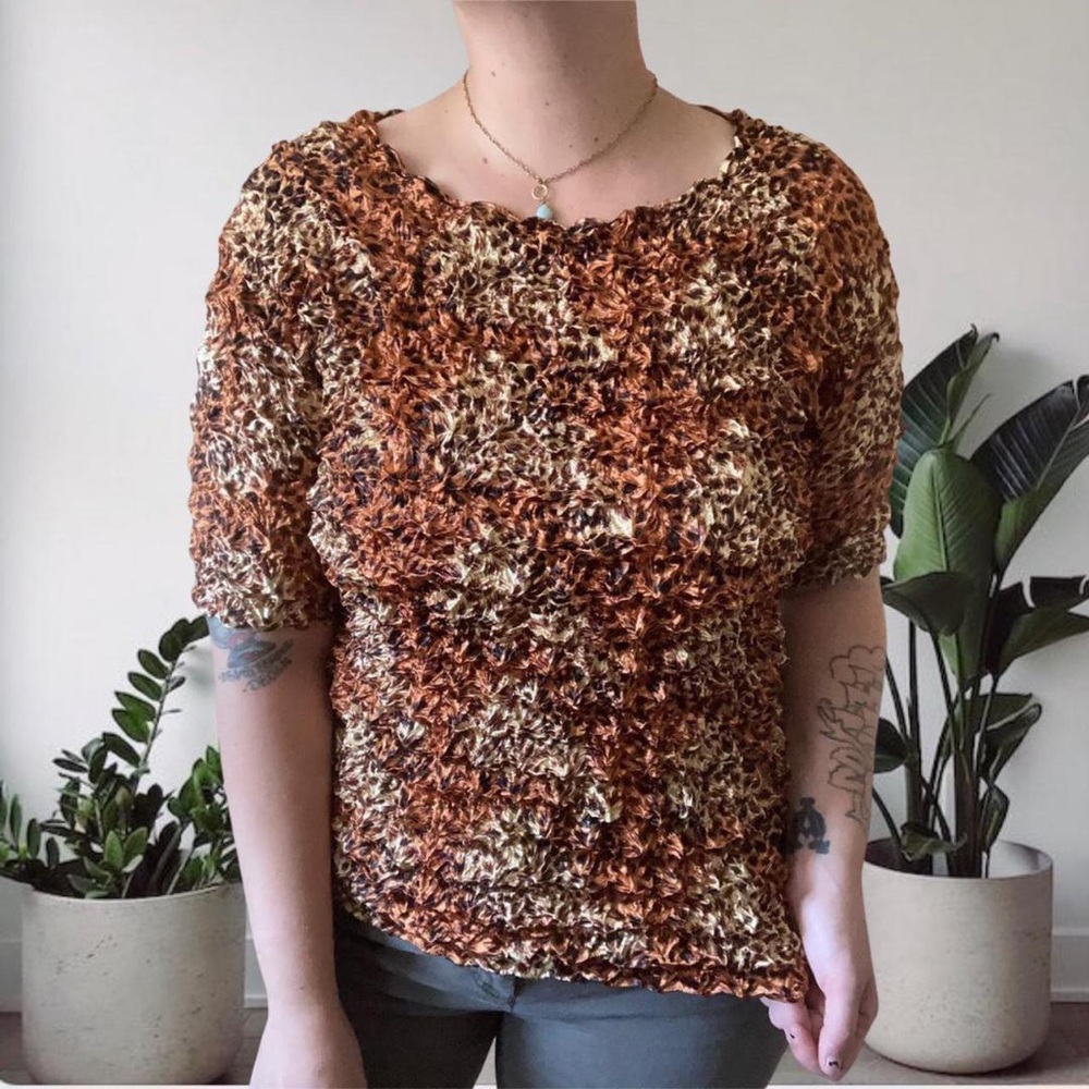 Y2K Ruffle Leopard Retro Popcorn Texture Stretchy Top Large